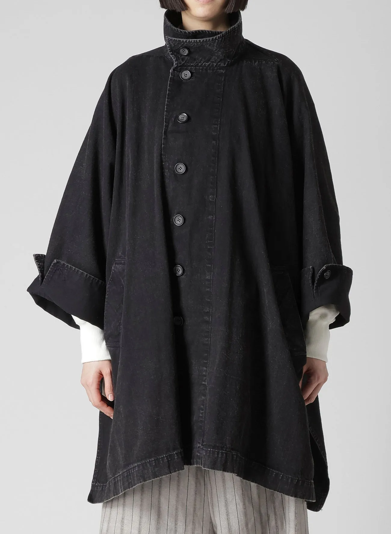 PERMANGANATE BLEACHED DENIM HIGH NECK COAT sold by Yohji Yamamoto product image thumbnail 2