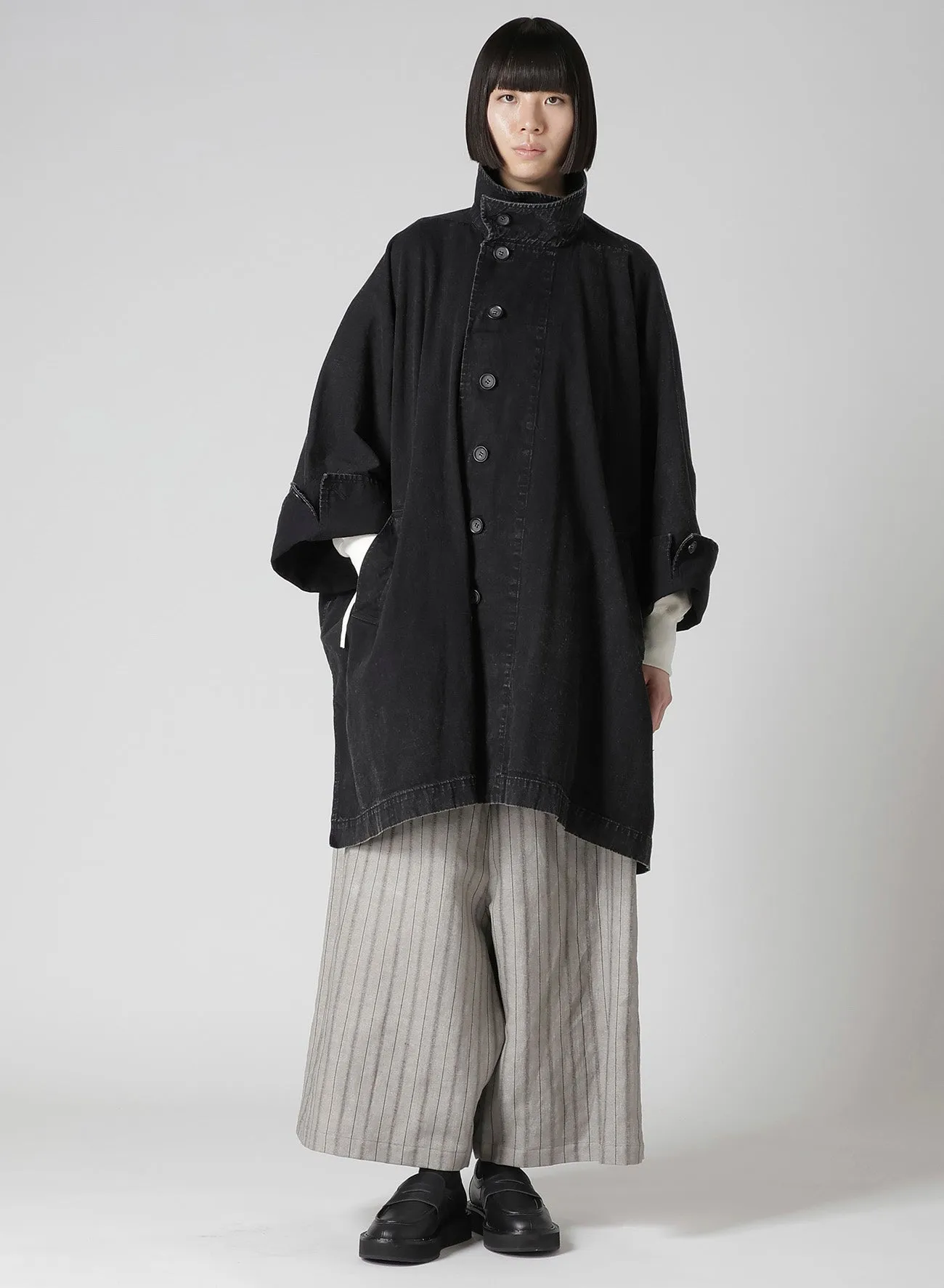 PERMANGANATE BLEACHED DENIM HIGH NECK COAT sold by Yohji Yamamoto product image thumbnail 3