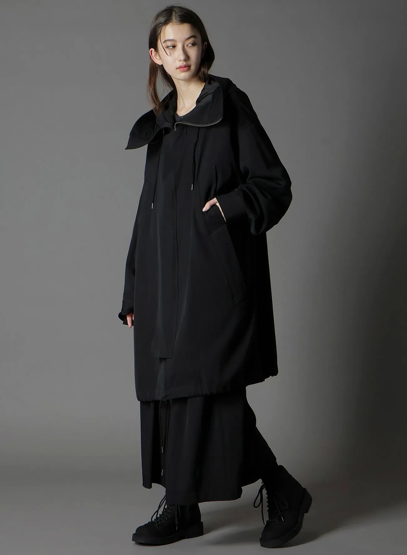 W/GABARDINE HIGH NECK HOODED MODS COAT sold by Yohji Yamamoto product image thumbnail 2