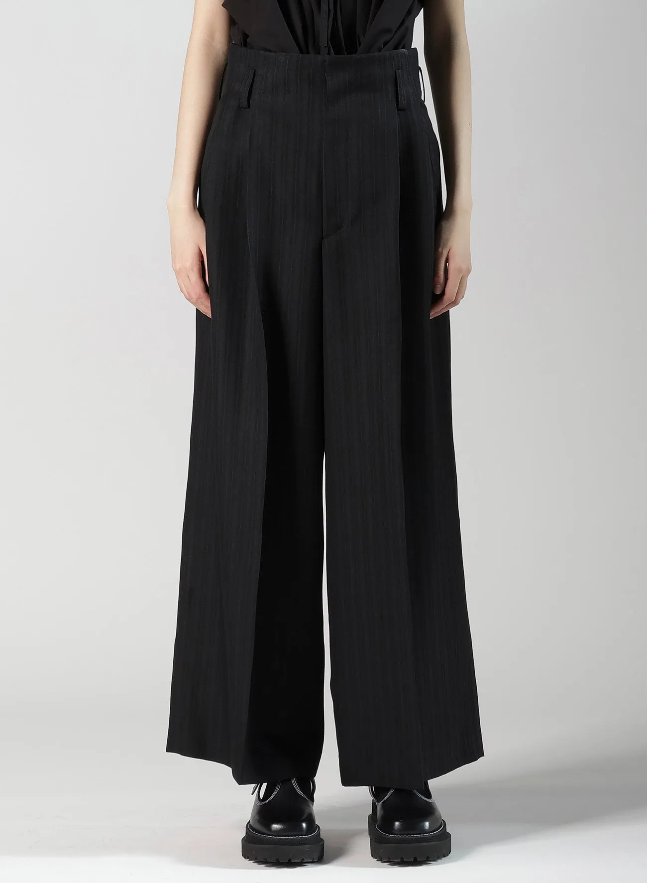 VISCOSE TWEED STRIPE DOUBLE TUCKED PANTS sold by Yohji Yamamoto product image thumbnail 4