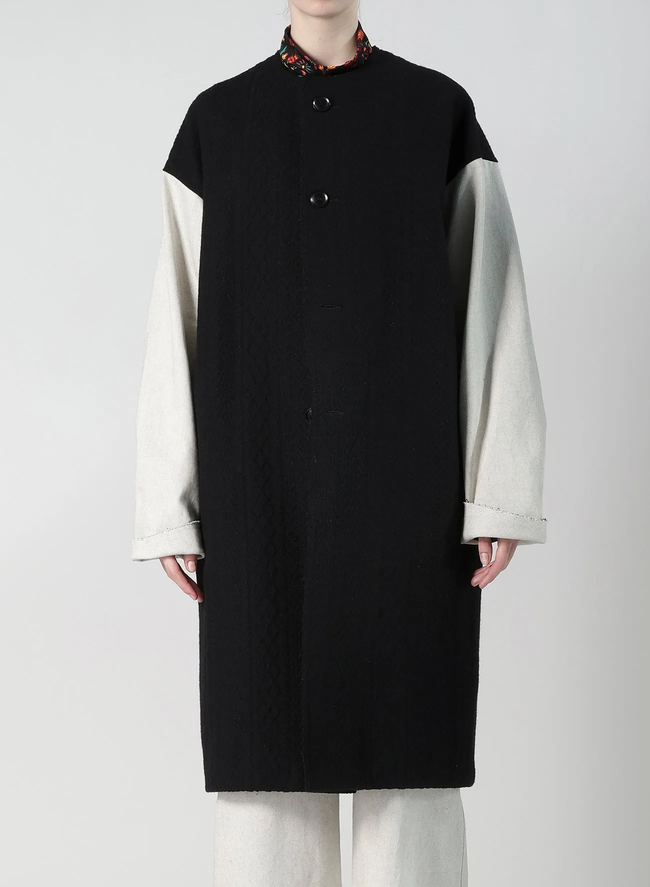 CABLE JQ KNIT COLLERLESS COAT sold by Yohji Yamamoto product image thumbnail 5