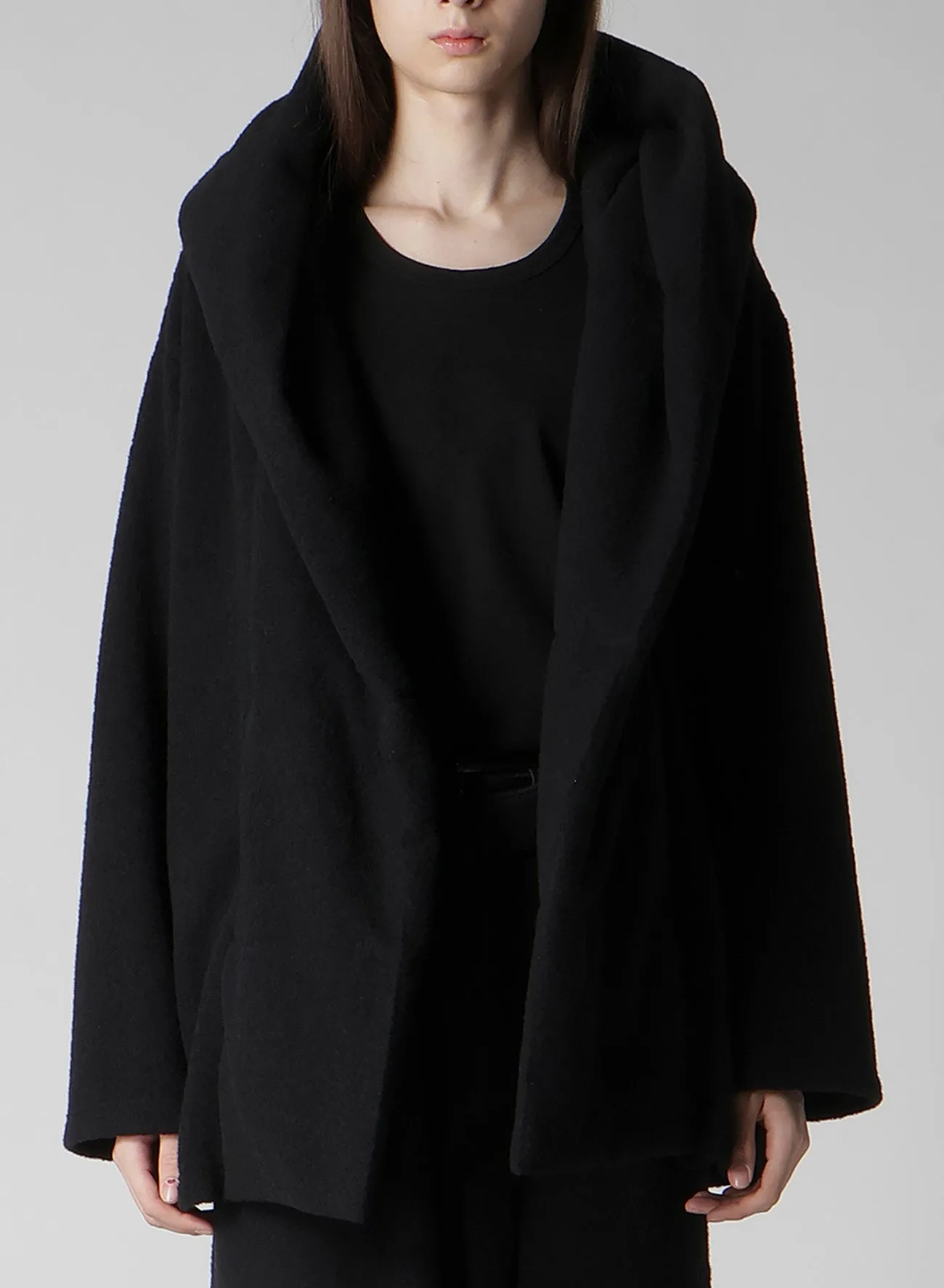 BOUCLE SINGLE JERSEY PADDED HOODED COAT sold by Yohji Yamamoto product image thumbnail 2