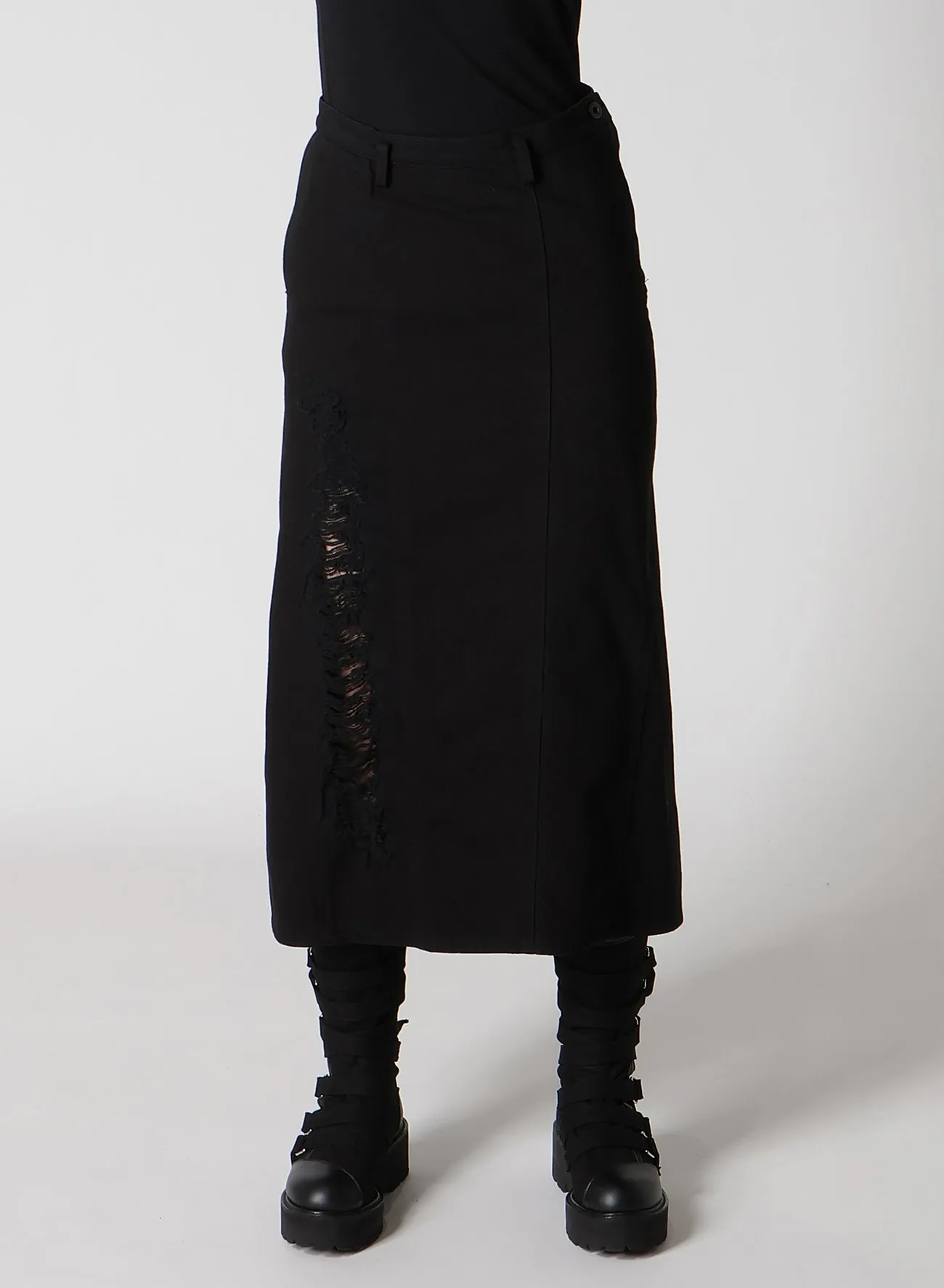 DAMEGED DENIM PANELED SKIRT sold by Yohji Yamamoto product image thumbnail 5