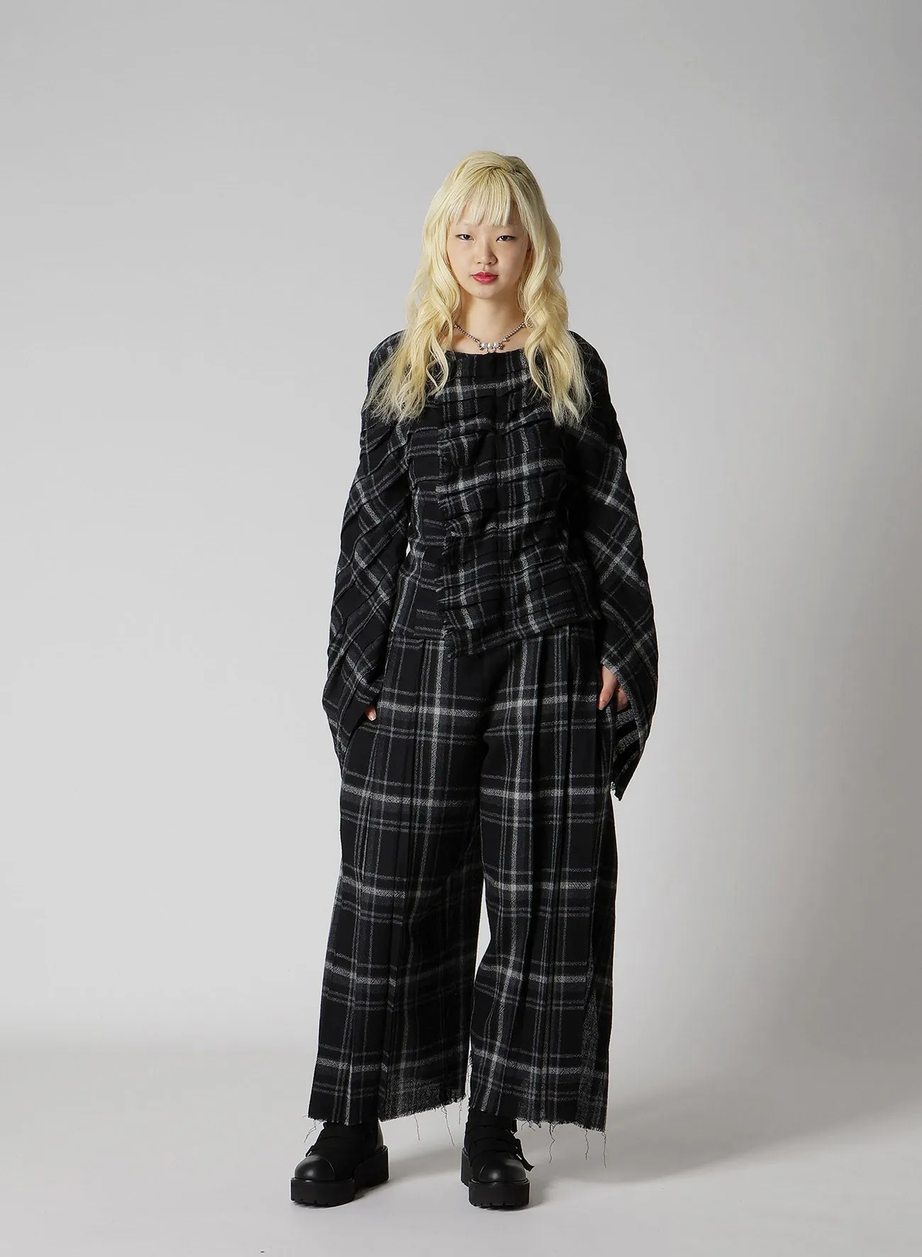 PLAID PATTERN PLEATS PANTS sold by Yohji Yamamoto product image thumbnail 4