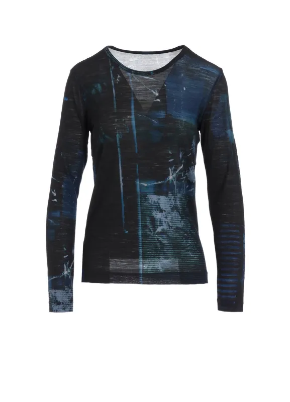 BLURRY FLOWER PRINTTED ROUND NECK LONG SLEEVE T sold by Yohji Yamamoto