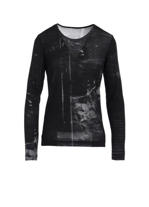 BLURRY FLOWER PRINTTED ROUND NECK LONG SLEEVE T sold by Yohji Yamamoto