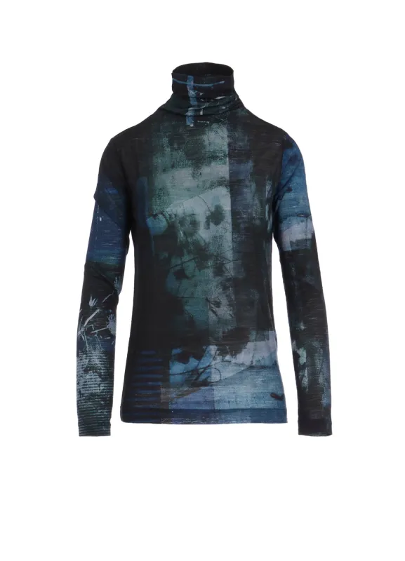 BLURRY FLOWER PRINTTED HIGH NECK LONG SLEEVE T sold by Yohji Yamamoto