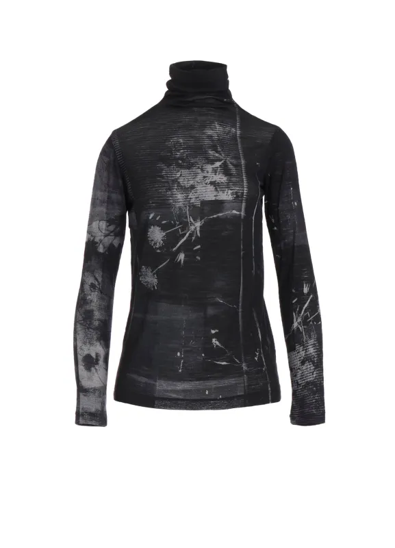 BLURRY FLOWER PRINTTED HIGH NECK LONG SLEEVE T sold by Yohji Yamamoto
