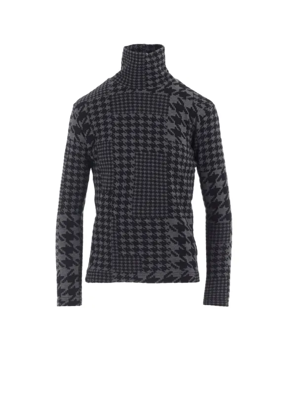 HOUNDSTOOTH UNBALANCED HIGH NECK LONG SLEEVE T sold by Yohji Yamamoto