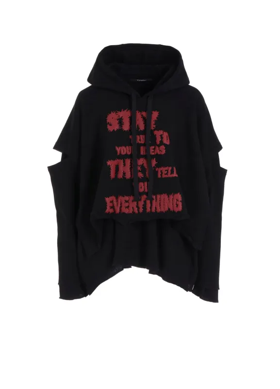 STAY TRUE PRINT LAYERED SHORT HOODIE sold by Yohji Yamamoto