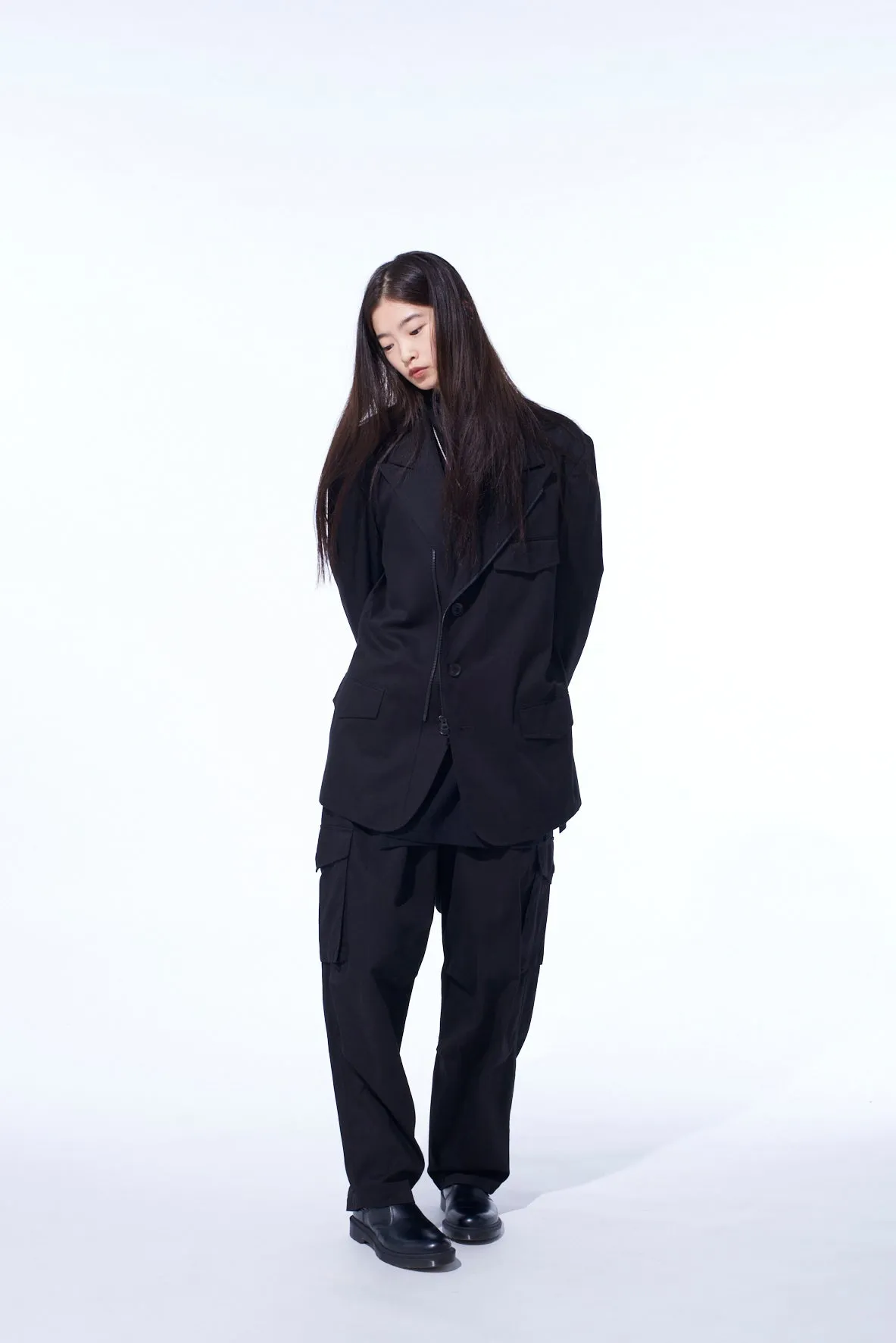 COTTON TWILL PEAKED LAPEL TAILORED JACKET sold by Yohji Yamamoto product image thumbnail 2