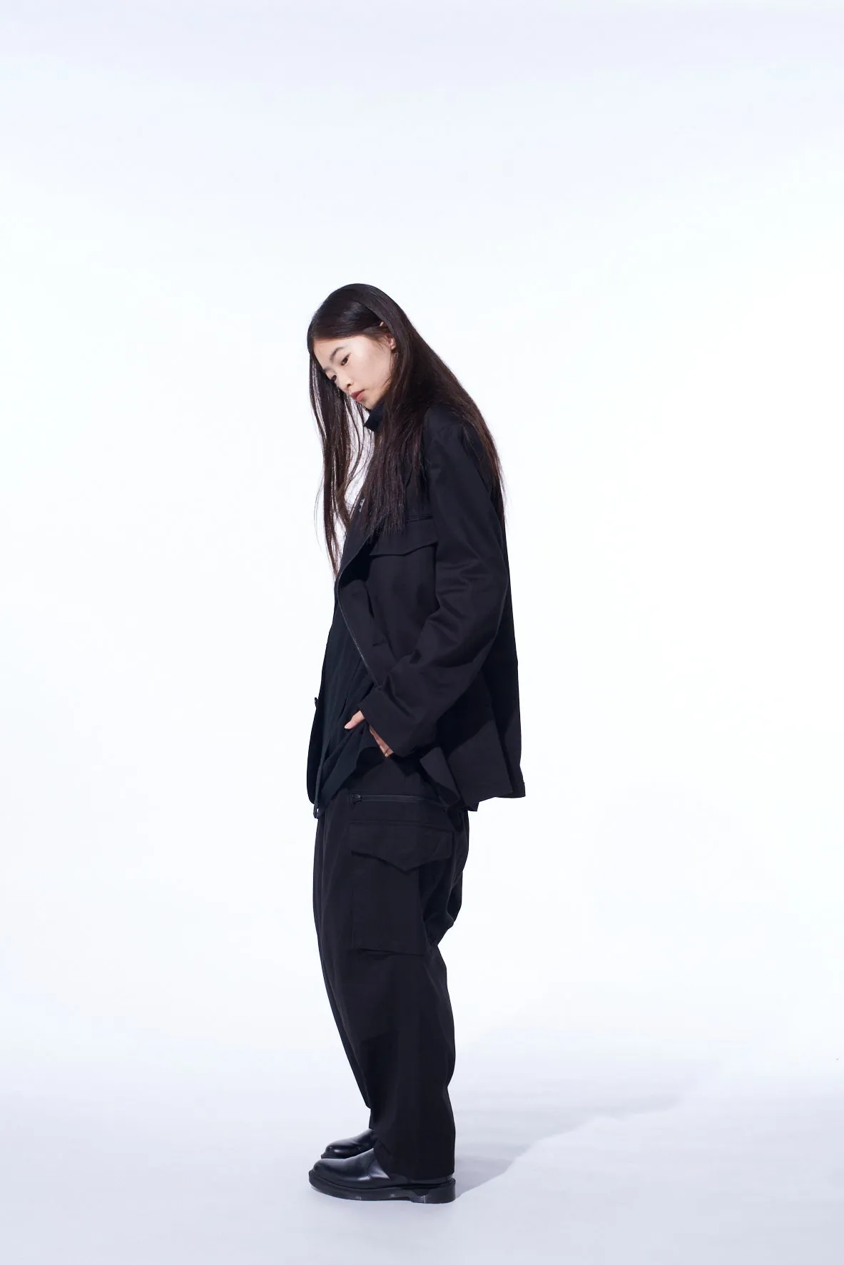 COTTON TWILL PEAKED LAPEL TAILORED JACKET sold by Yohji Yamamoto product image thumbnail 3