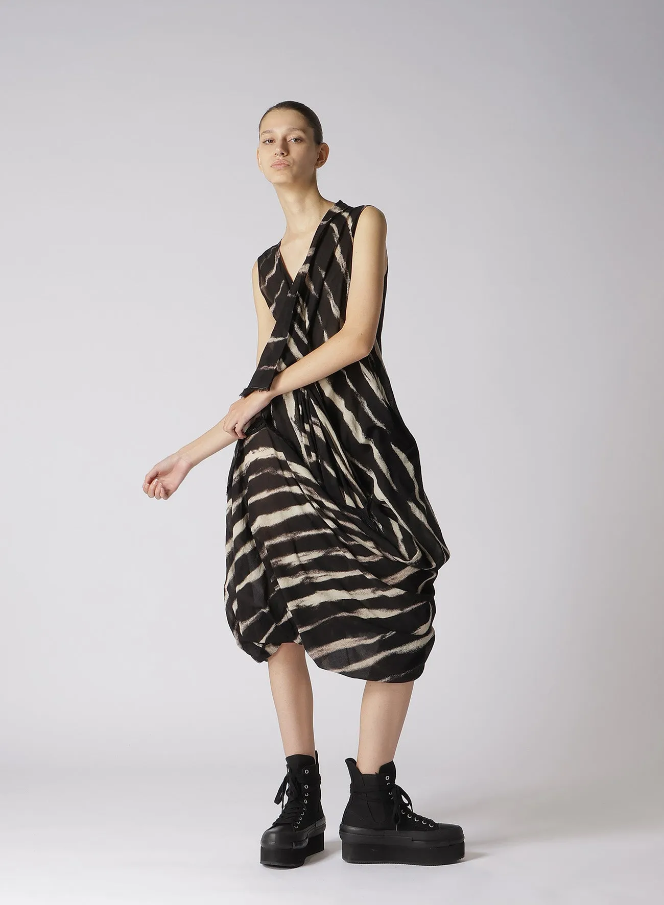 BLEACHED STRIPE DRAPE DARTS DRESS sold by Yohji Yamamoto product image thumbnail 4