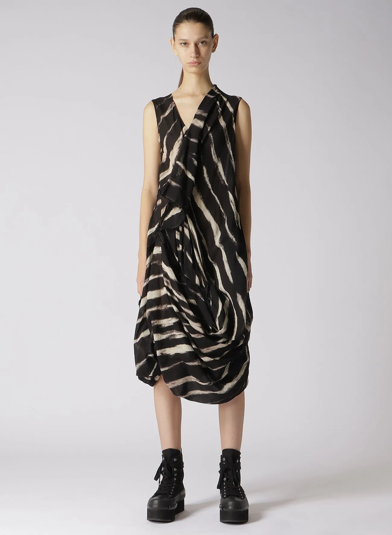 BLEACHED STRIPE DRAPE DARTS DRESS sold by Yohji Yamamoto product image thumbnail 5