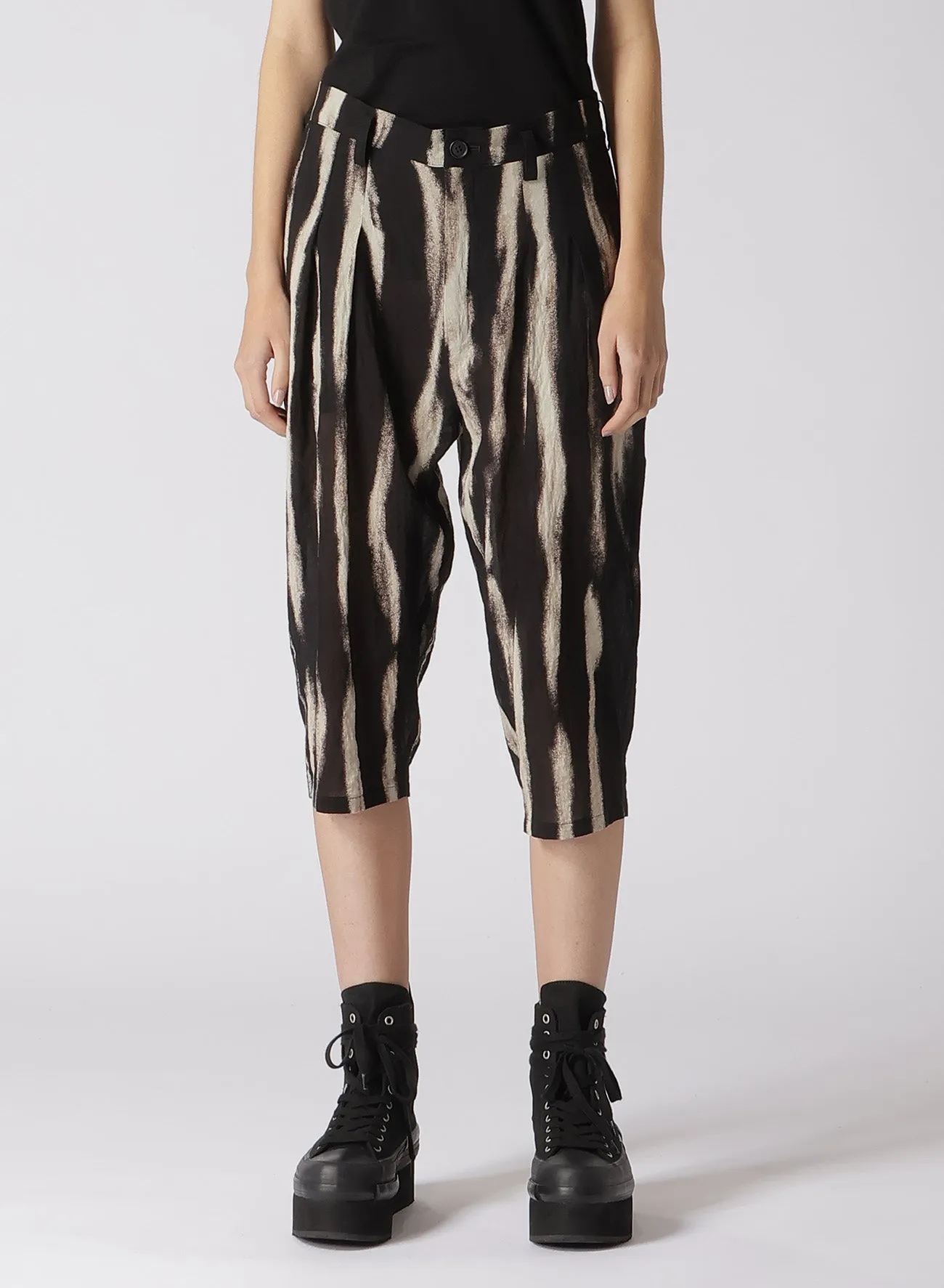 BLEACHED STRIPE SHORT LENGTH PLEATED PANTS sold by Yohji Yamamoto product image thumbnail 5