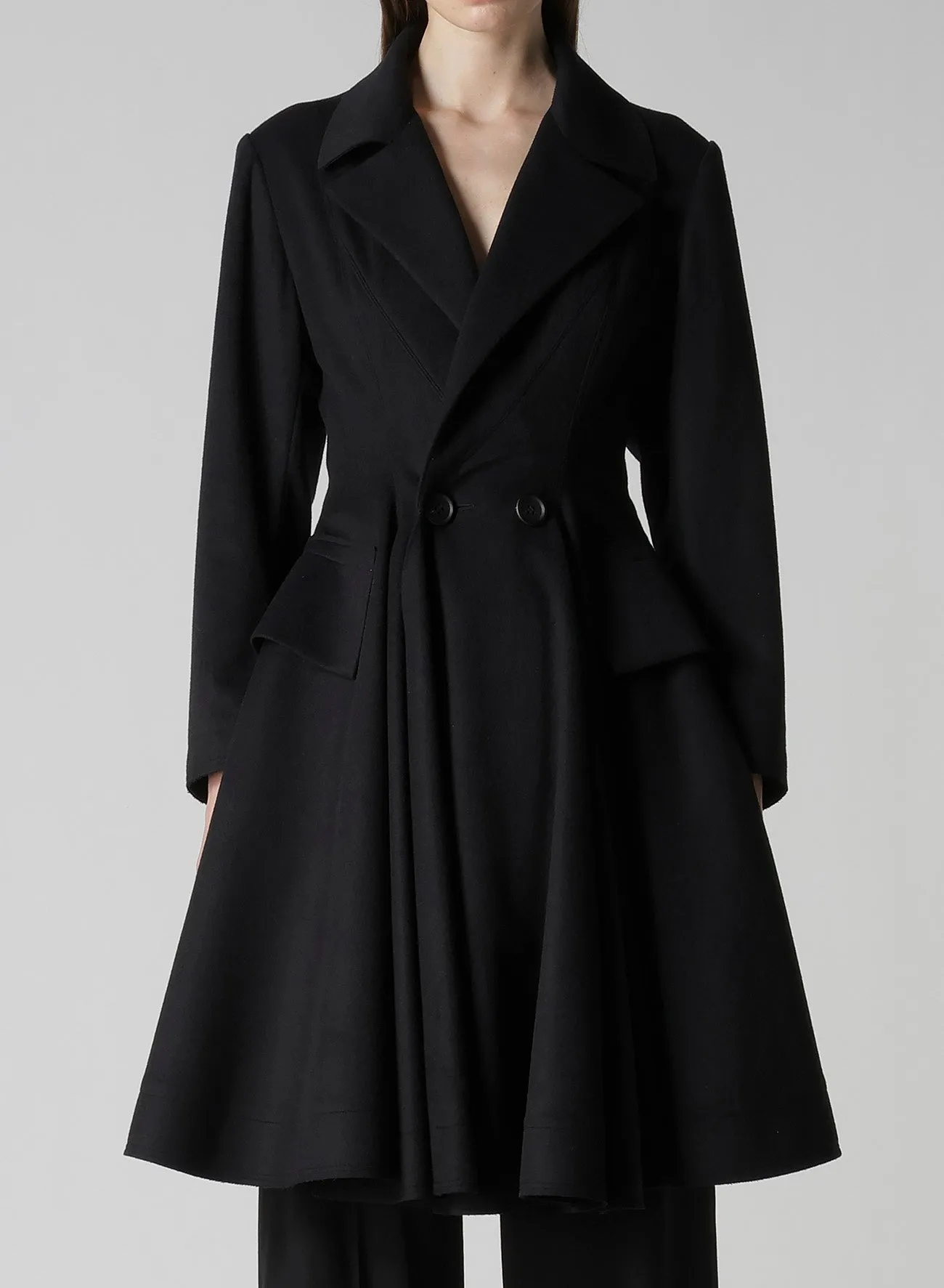 W/Ca BEAVER CLOTH PANELED FLARE COAT sold by Yohji Yamamoto product image thumbnail 2