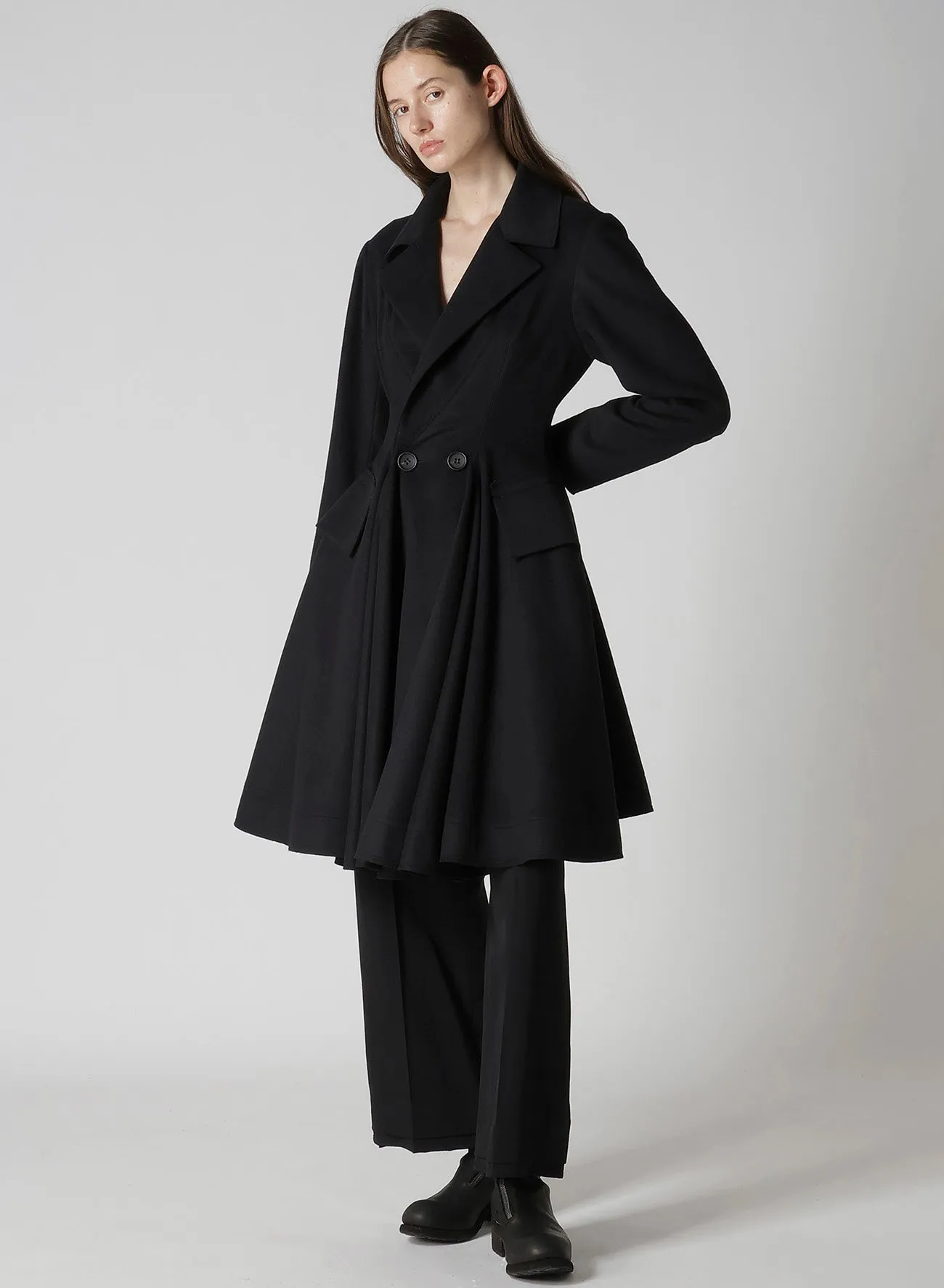 W/Ca BEAVER CLOTH PANELED FLARE COAT sold by Yohji Yamamoto product image thumbnail 3