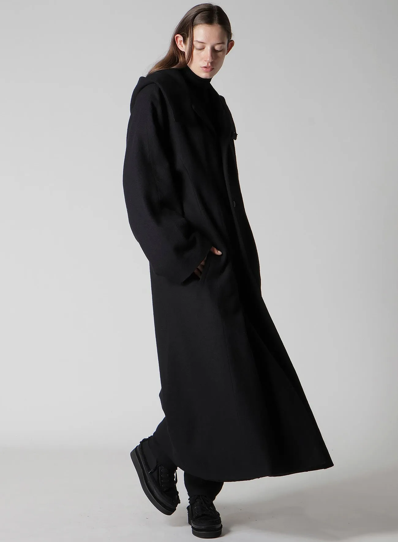WOOL VIYELLA REVERSIBLE HOODED COAT sold by Yohji Yamamoto product image thumbnail 3