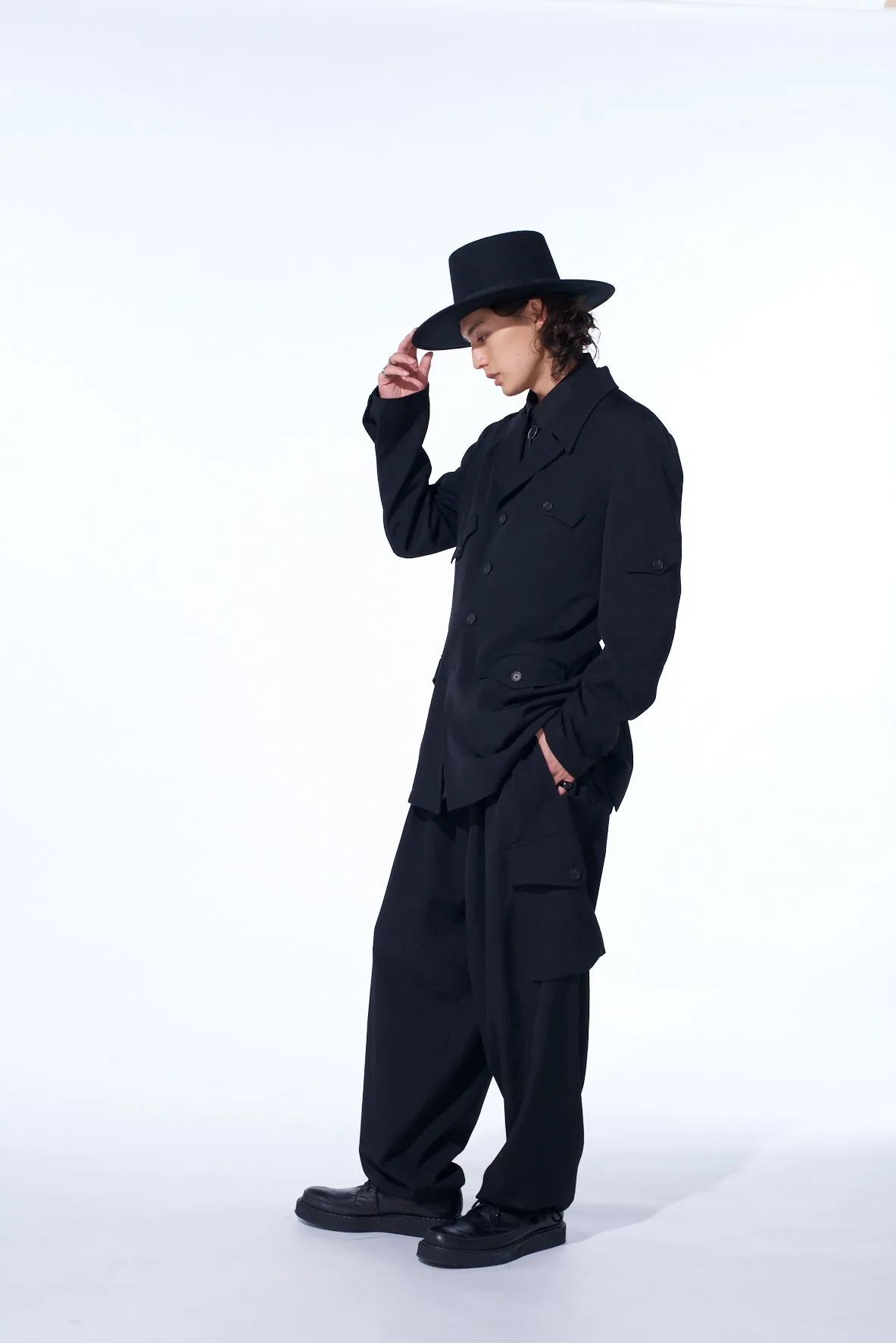 WASHER WOOL GABARDINE ASYMMETRIC POCKET JACKET sold by Yohji Yamamoto product image thumbnail 3
