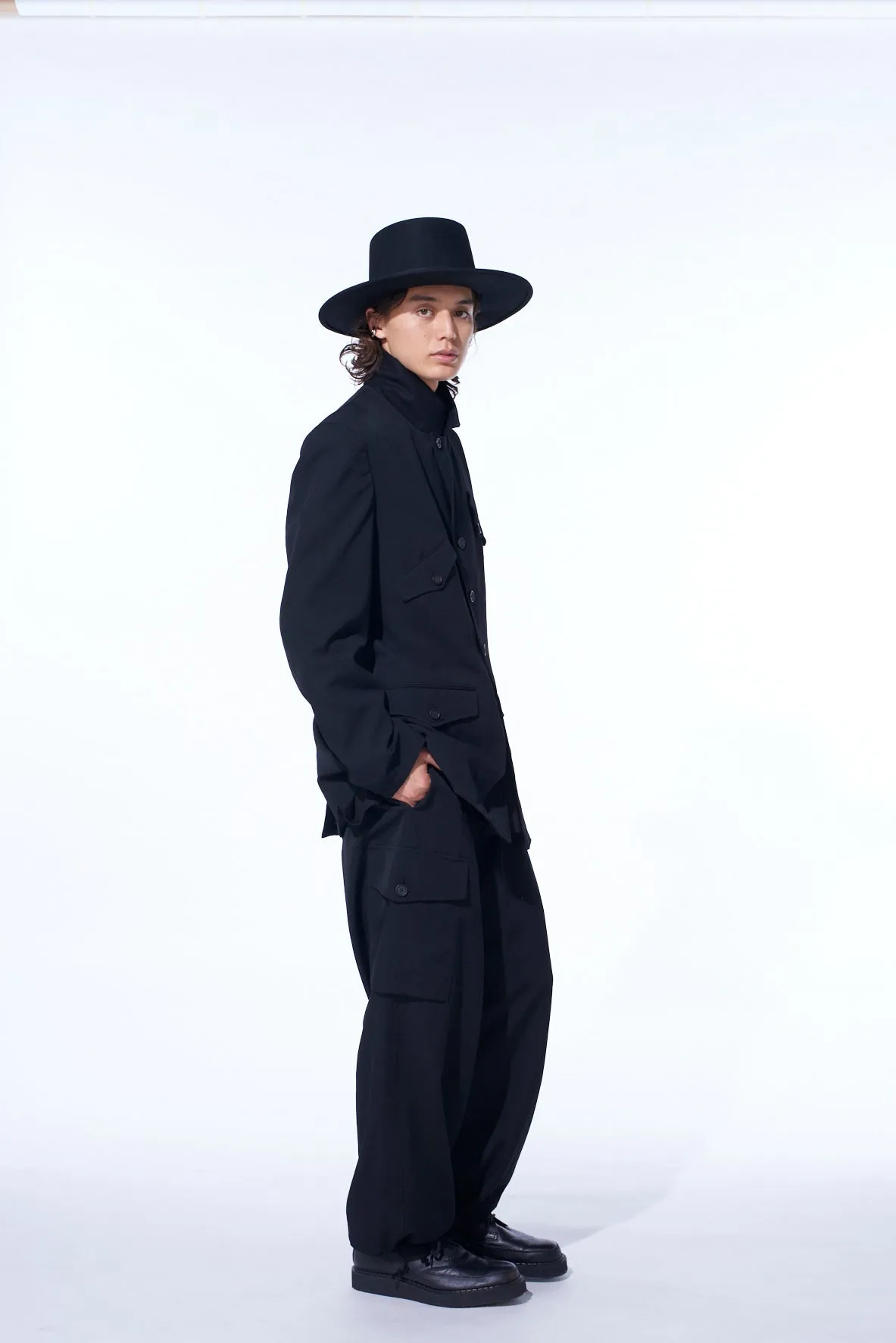 WASHER WOOL GABARDINE ASYMMETRIC POCKET JACKET sold by Yohji Yamamoto product image thumbnail 5