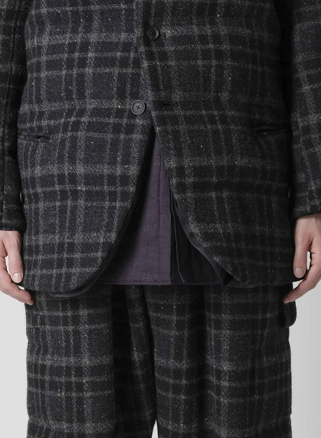HORIZONTAL PADDED PLAID STAND JACKET sold by Yohji Yamamoto product image thumbnail 5