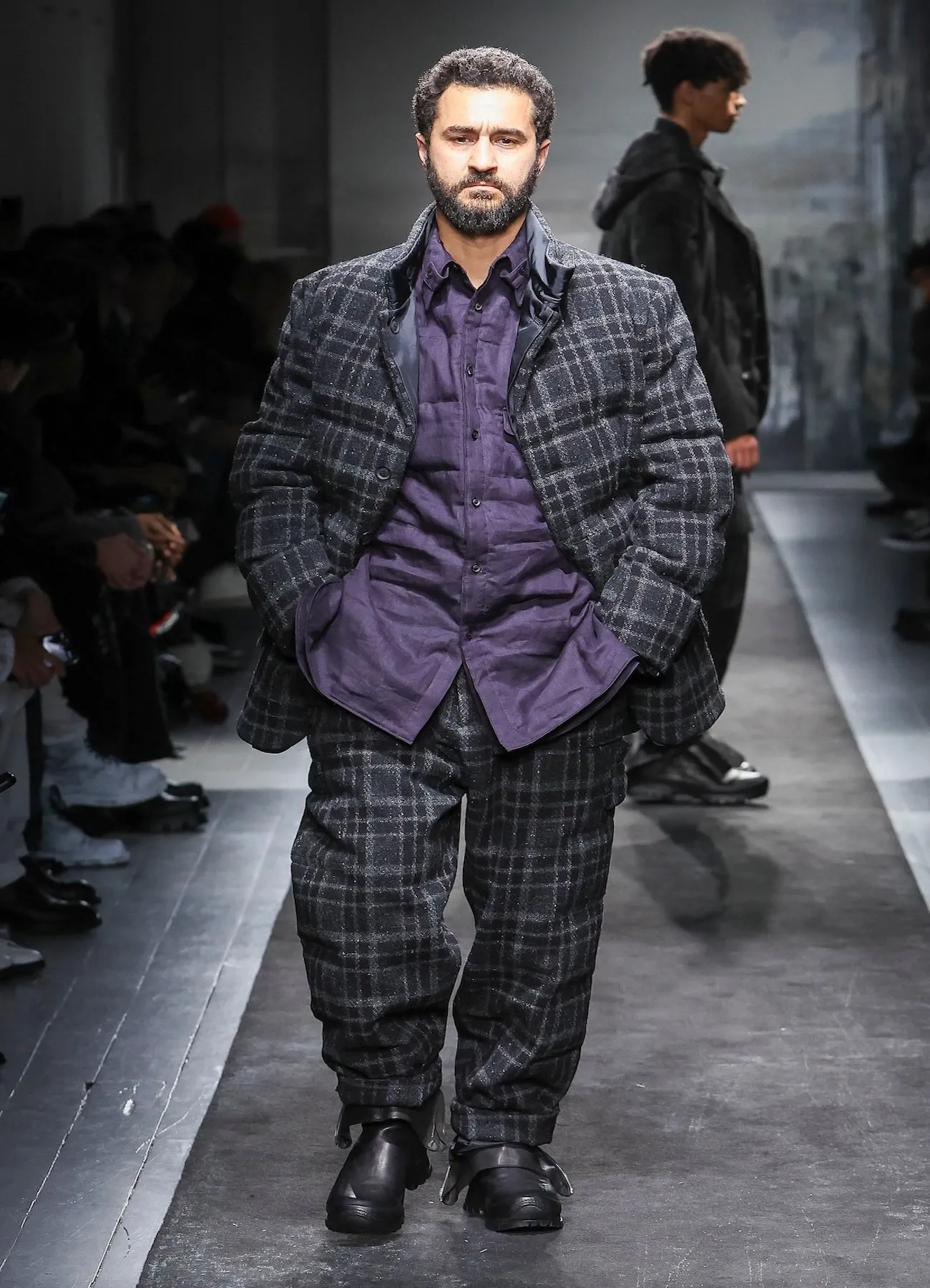 HORIZONTAL PADDED PLAID STAND JACKET sold by Yohji Yamamoto product image thumbnail 2
