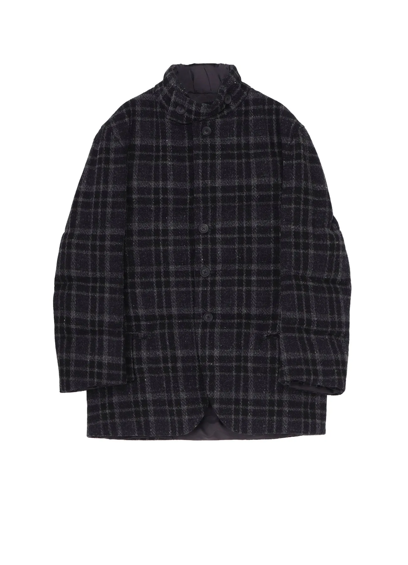 HORIZONTAL PADDED PLAID STAND JACKET sold by Yohji Yamamoto