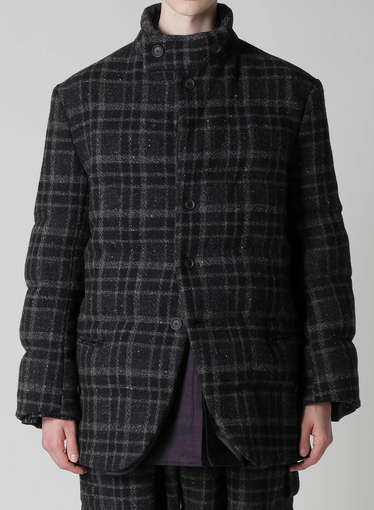 HORIZONTAL PADDED PLAID STAND JACKET sold by Yohji Yamamoto product image thumbnail 3