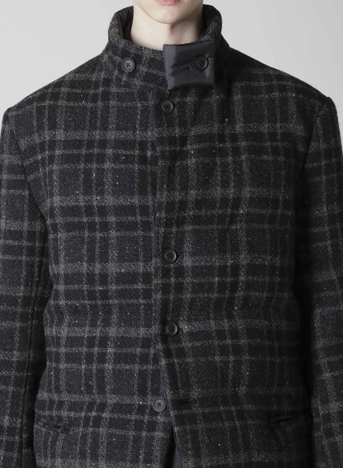 HORIZONTAL PADDED PLAID STAND JACKET sold by Yohji Yamamoto product image thumbnail 4
