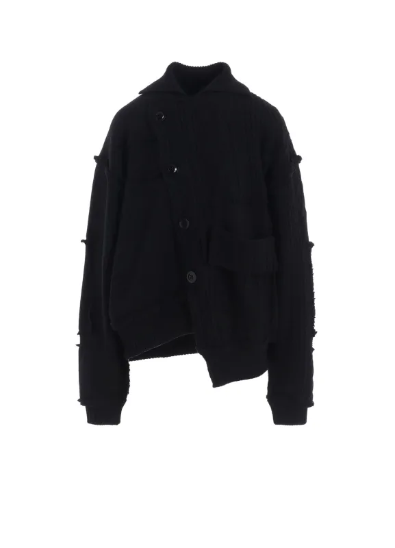DECONSTRUCTED DESIGN CABLE KNIT CARDIGAN sold by Yohji Yamamoto
