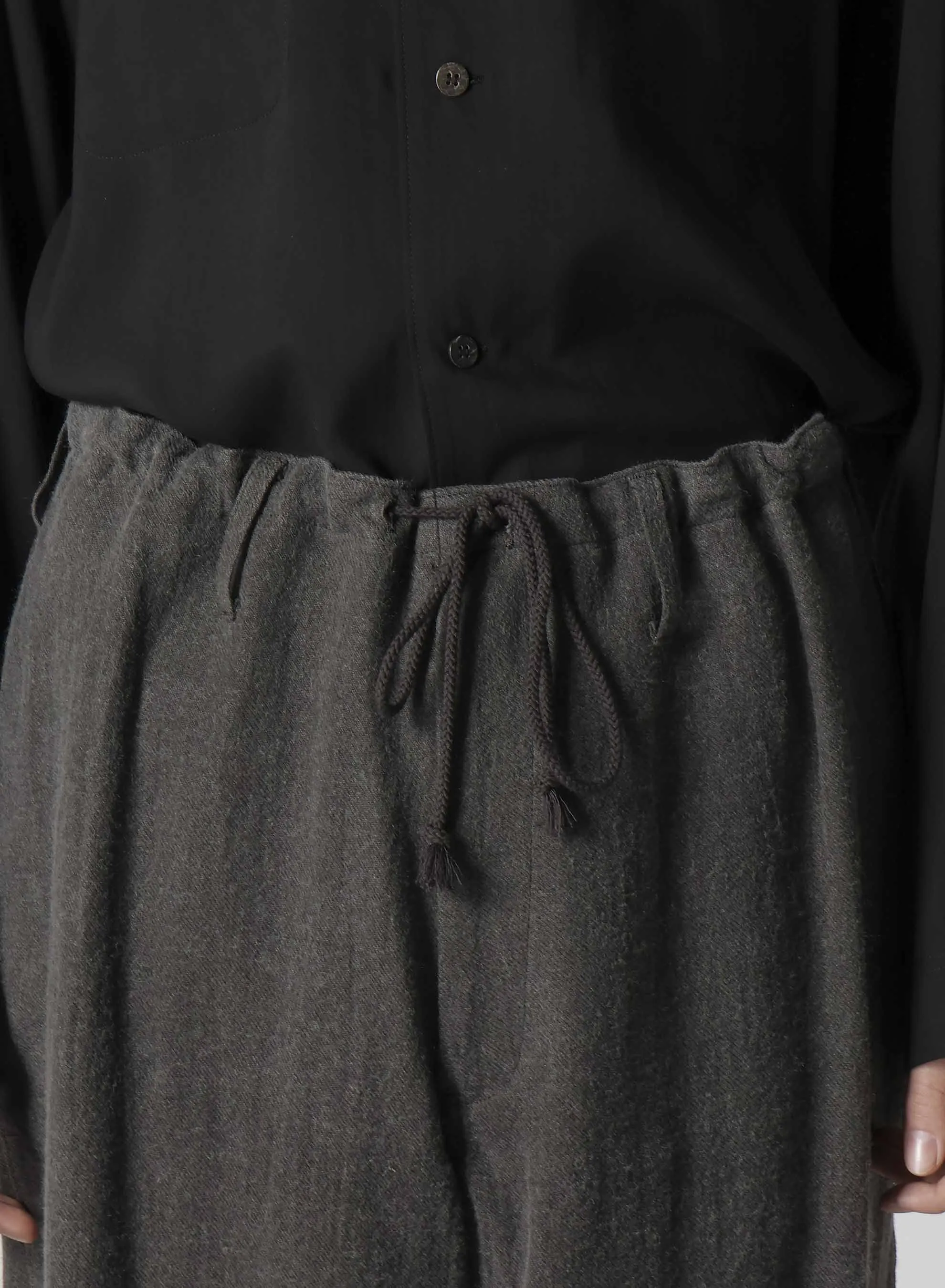 INK-DYED LINEN-WOOL VIYELLA SIDE TUCK STRING PANTS sold by Yohji Yamamoto product image thumbnail 5