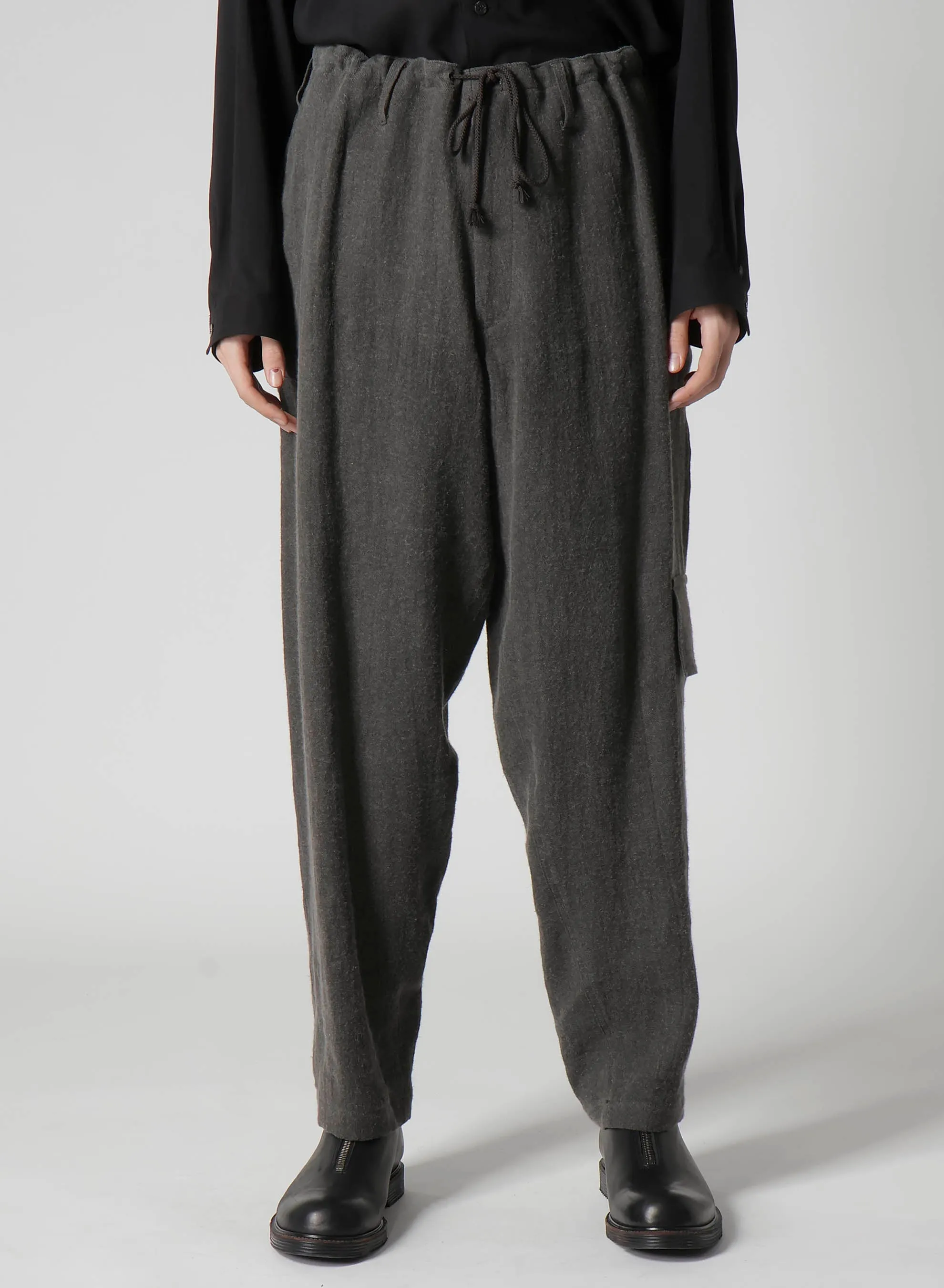 INK-DYED LINEN-WOOL VIYELLA SIDE TUCK STRING PANTS sold by Yohji Yamamoto product image thumbnail 4