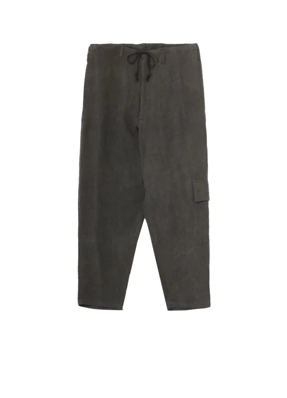 INK-DYED LINEN-WOOL VIYELLA SIDE TUCK STRING PANTS sold by Yohji Yamamoto