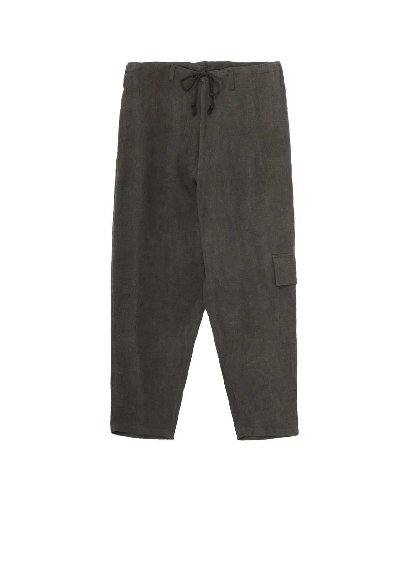 INK-DYED LINEN-WOOL VIYELLA SIDE TUCK STRING PANTS sold by Yohji Yamamoto