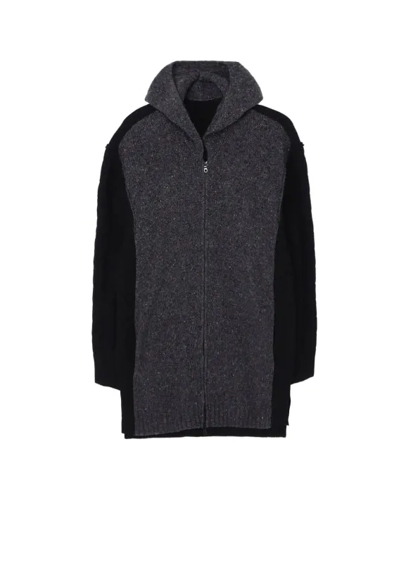 FINE MERINO WOOL CABLE SWITCH UNBALANCE HOODIE sold by Yohji Yamamoto