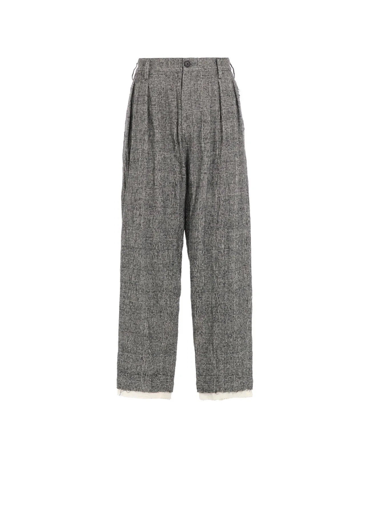 GLEN CHECK CUT-OUT HEM PANTS sold by Yohji Yamamoto