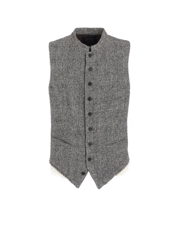 GLEN CHECK CUT-OUT HEM STAND COLLAR VEST sold by Yohji Yamamoto