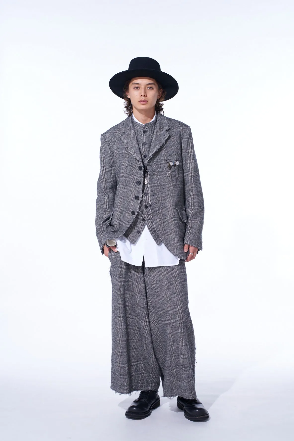 GLEN CHECK CUT-OUT HEM JACKET sold by Yohji Yamamoto product image thumbnail 2