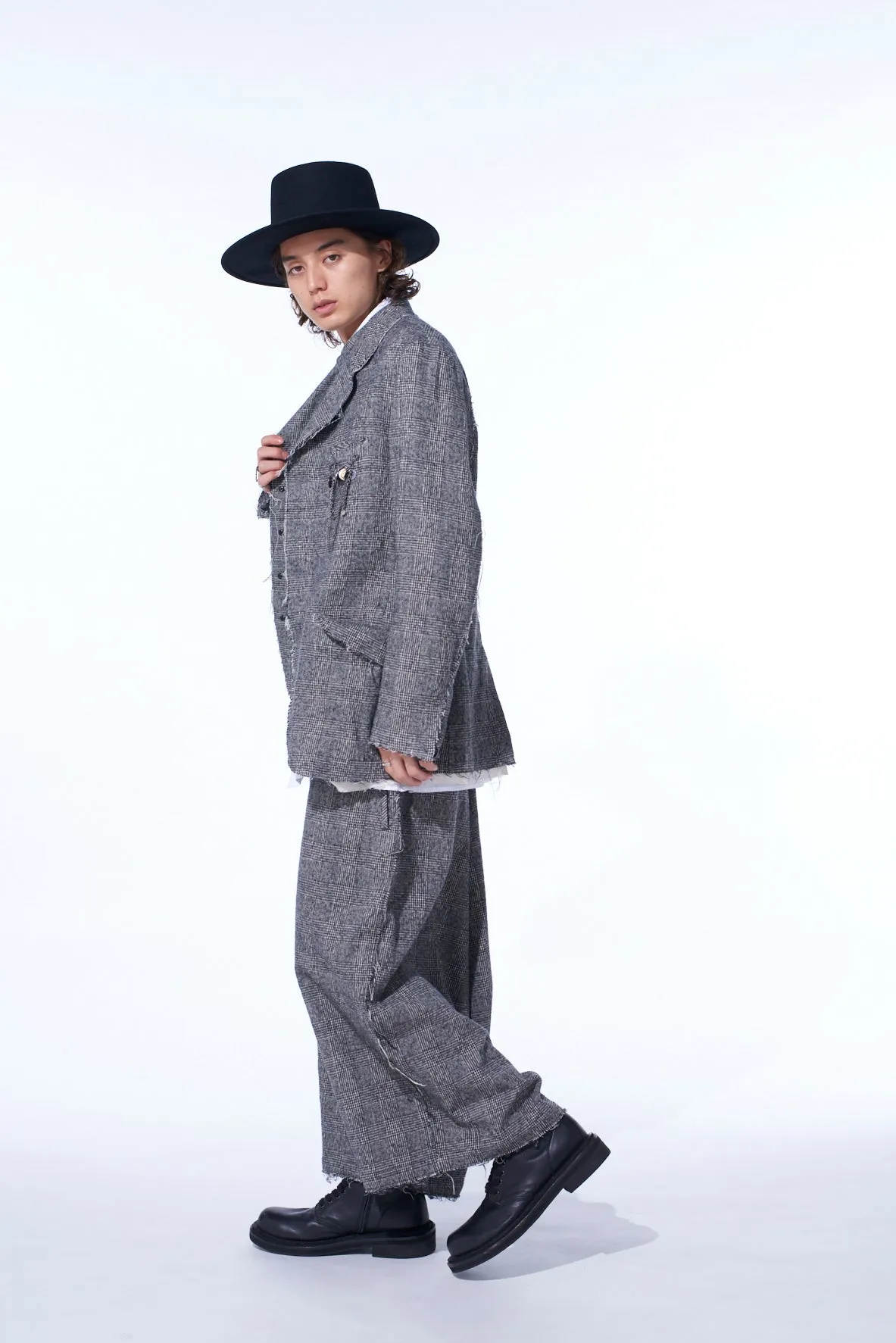 GLEN CHECK CUT-OUT HEM JACKET sold by Yohji Yamamoto product image thumbnail 3