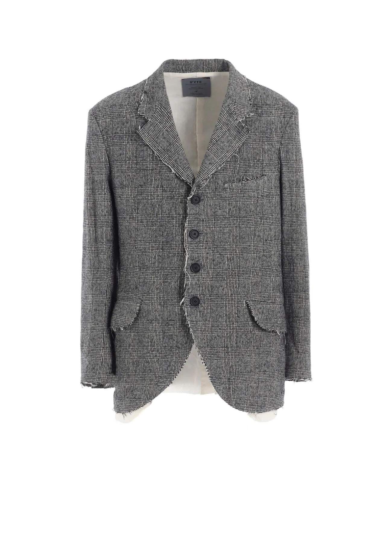 GLEN CHECK CUT-OUT HEM JACKET sold by Yohji Yamamoto