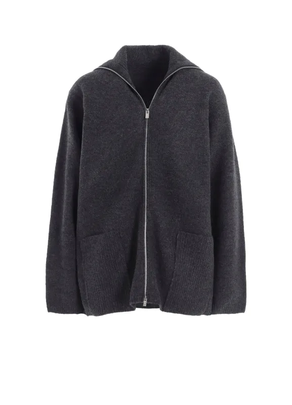 5G3P PLAIN STITCH 1x1 RIB BIG HIGH NECK ZIP CARDIGAN sold by Yohji Yamamoto