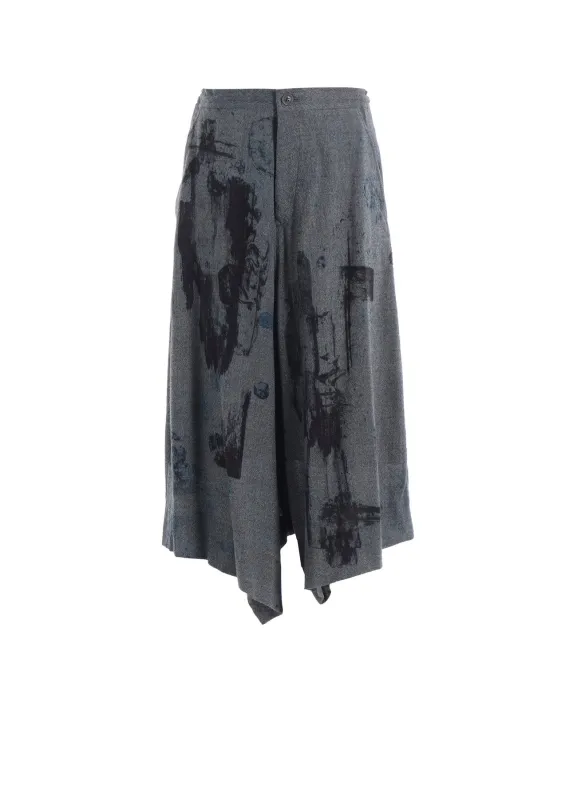 WOOL GAUZE SMUDGED POLKA DOT SLITTED RIGHT HEM PANTS sold by Yohji Yamamoto