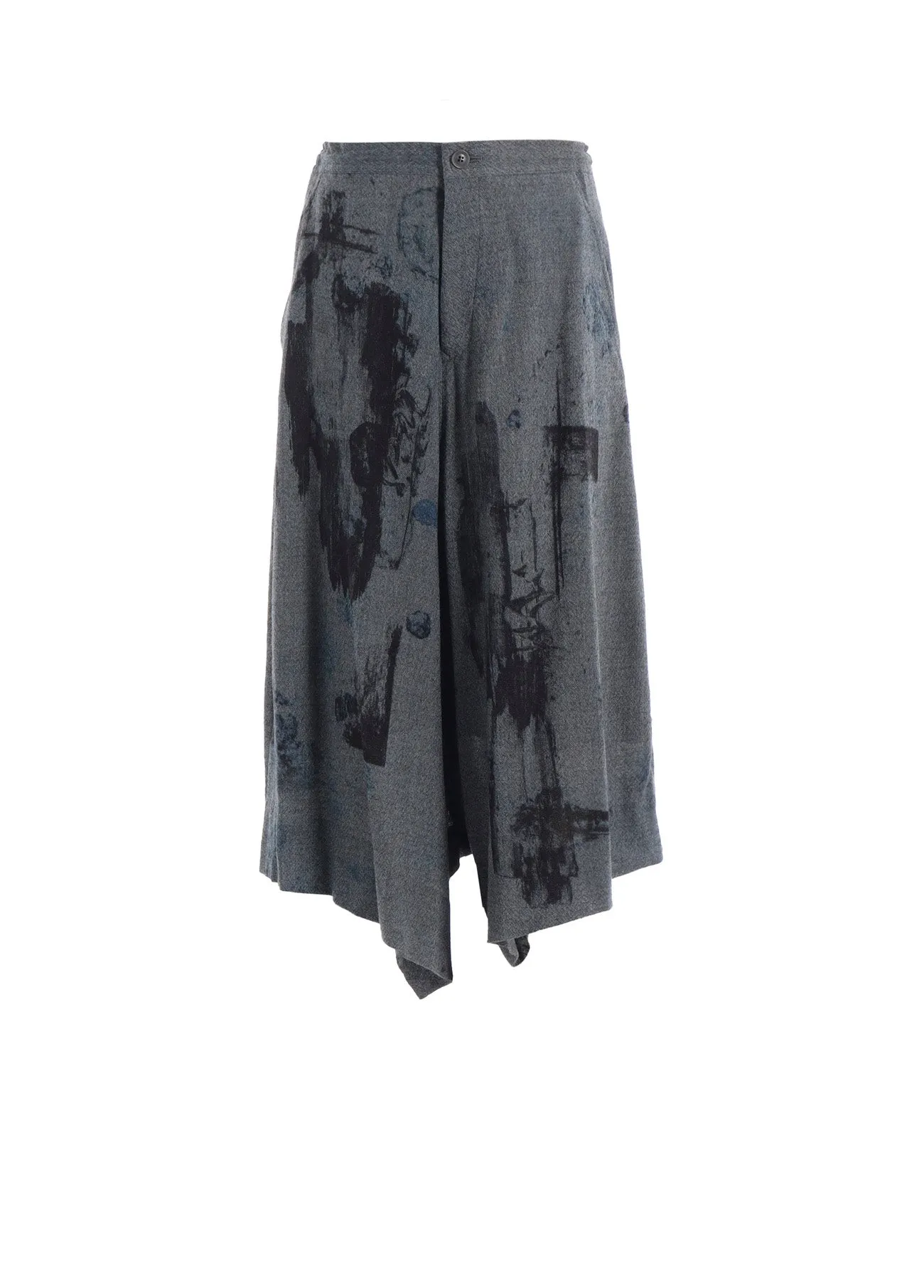 WOOL GAUZE SMUDGED POLKA DOT SLITTED RIGHT HEM PANTS sold by Yohji Yamamoto