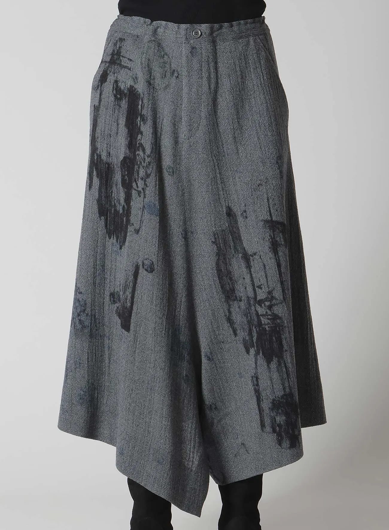 WOOL GAUZE SMUDGED POLKA DOT SLITTED RIGHT HEM PANTS sold by Yohji Yamamoto product image thumbnail 5