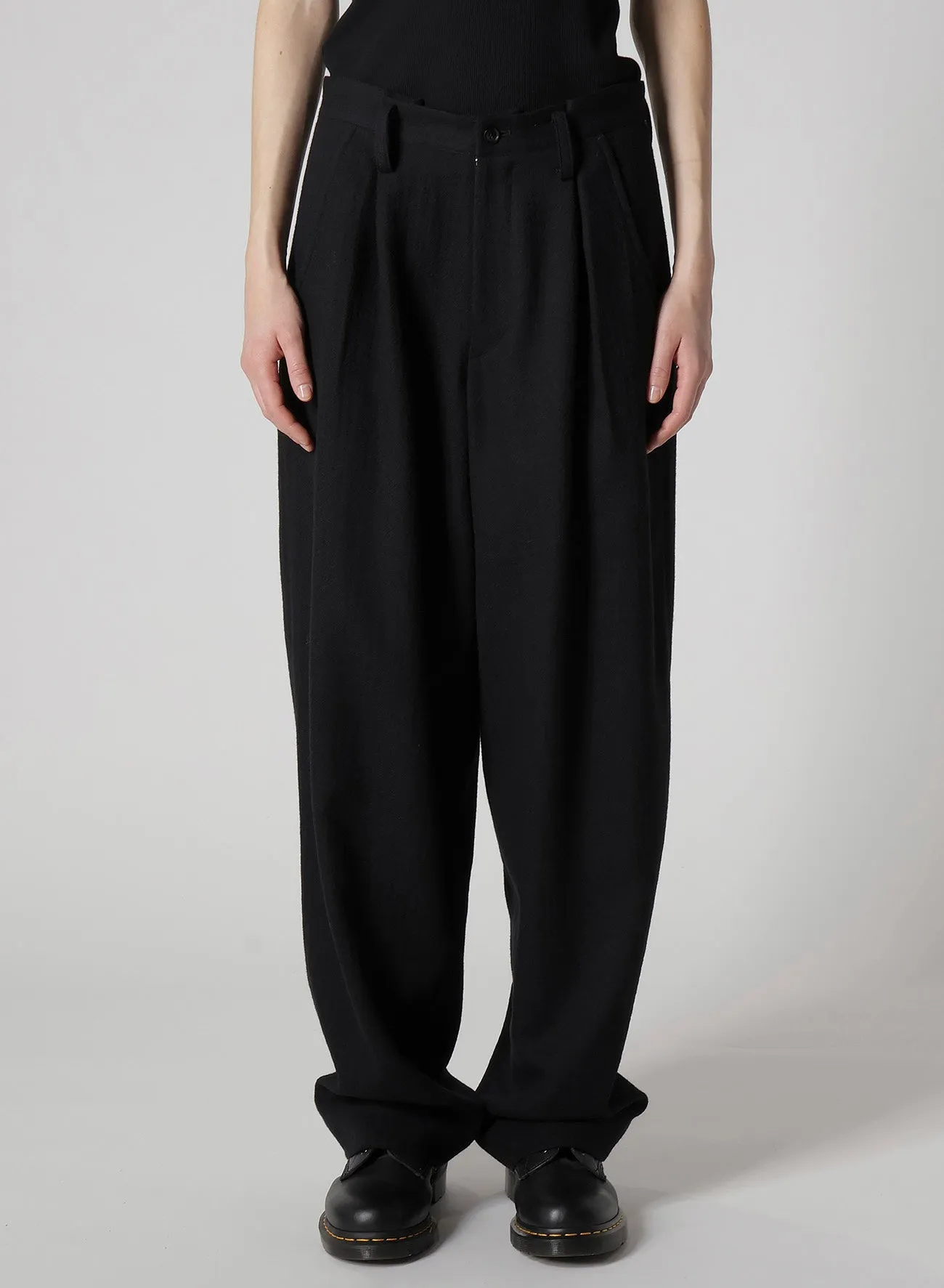 WOOL GAUZE TWILL TUCK WIDE PANTS sold by Yohji Yamamoto product image thumbnail 4