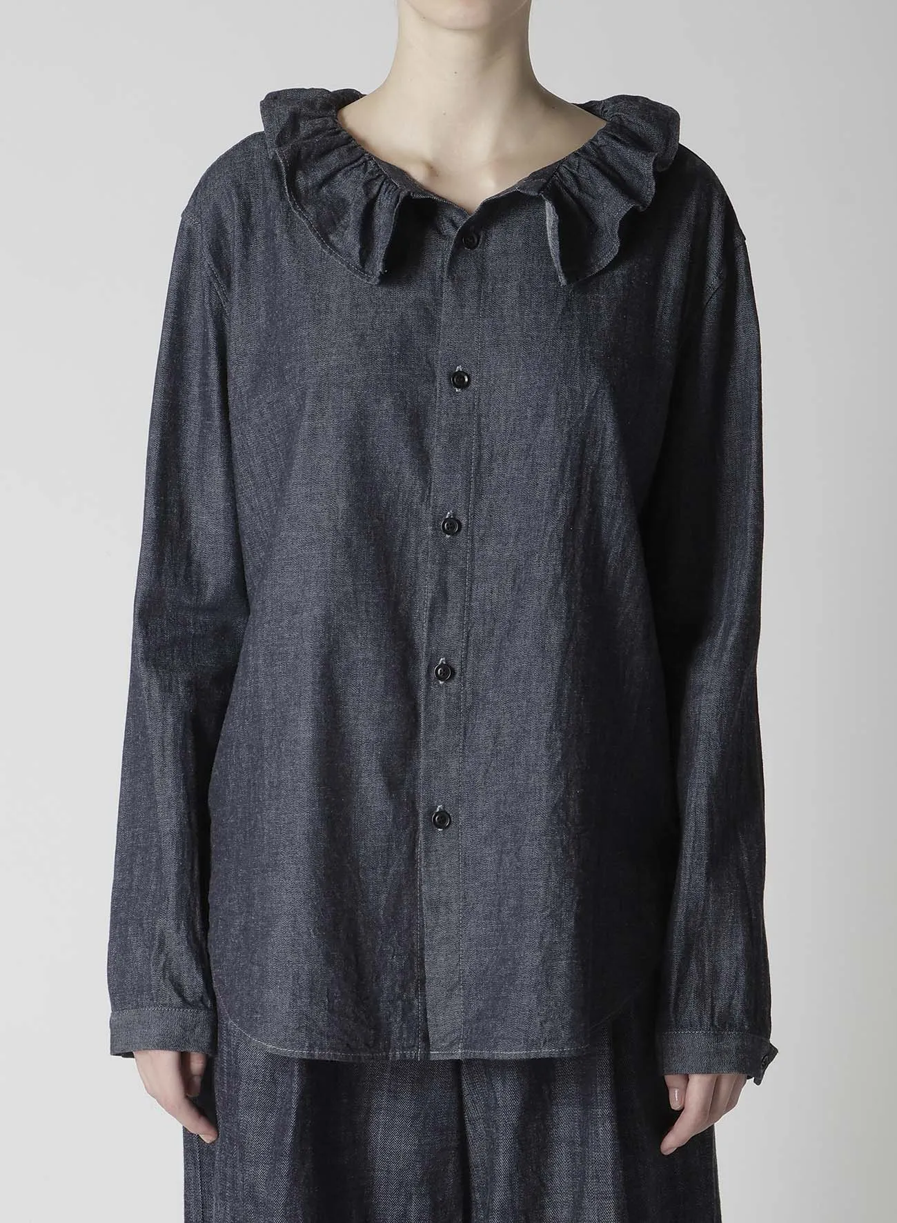 6OZ GATHER COLLAR DENIM SHIRT sold by Yohji Yamamoto product image thumbnail 4