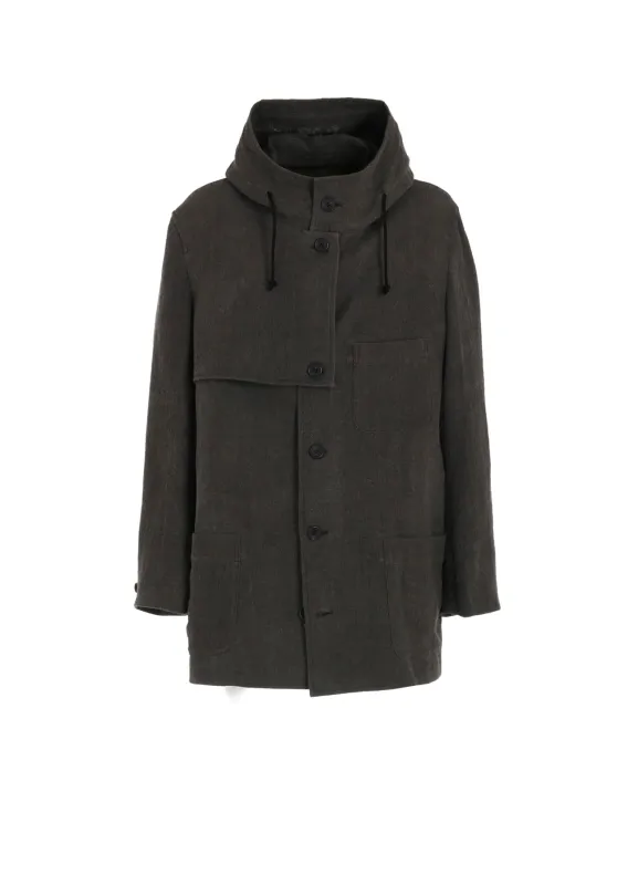 INK-DYED LINEN-WOOL VIYELLA HOODED JACKET sold by Yohji Yamamoto