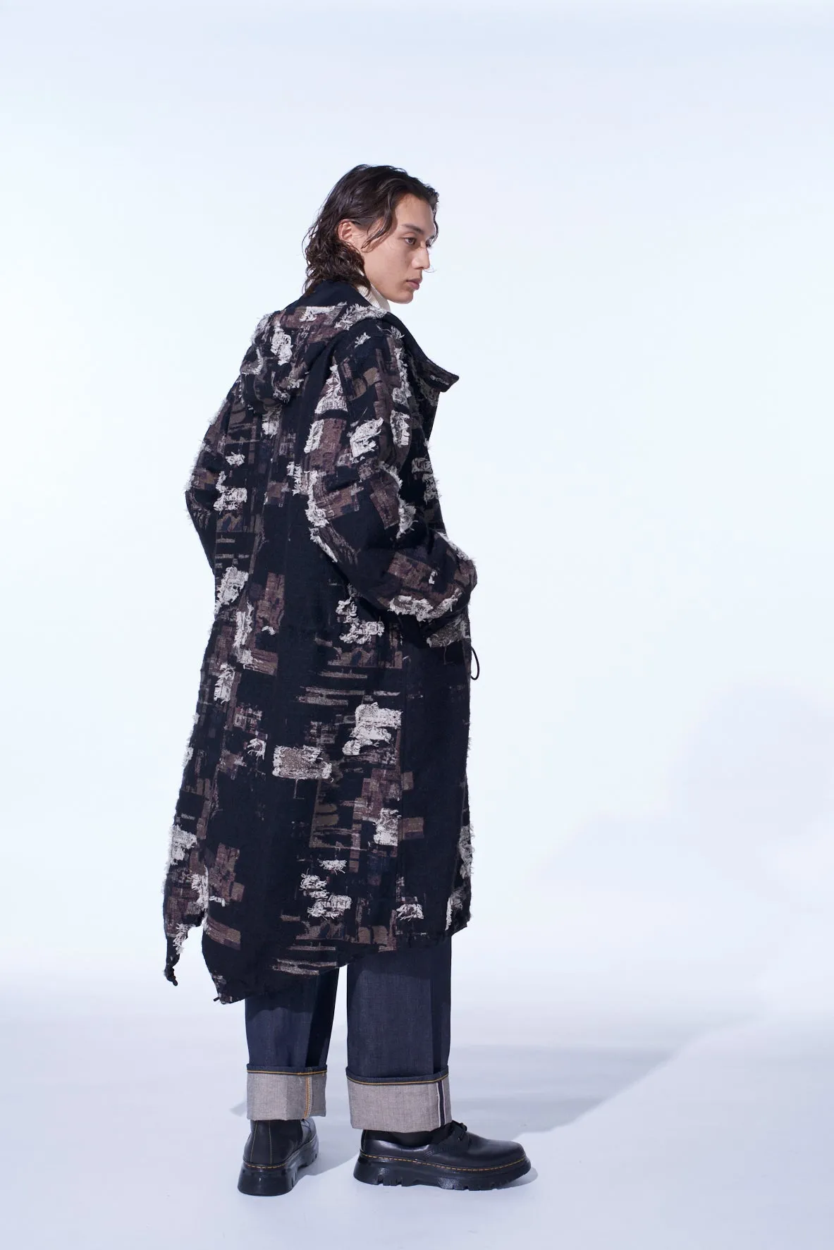 PATCHWORK CUT JACQUARD HOODED COAT sold by Yohji Yamamoto product image thumbnail 5