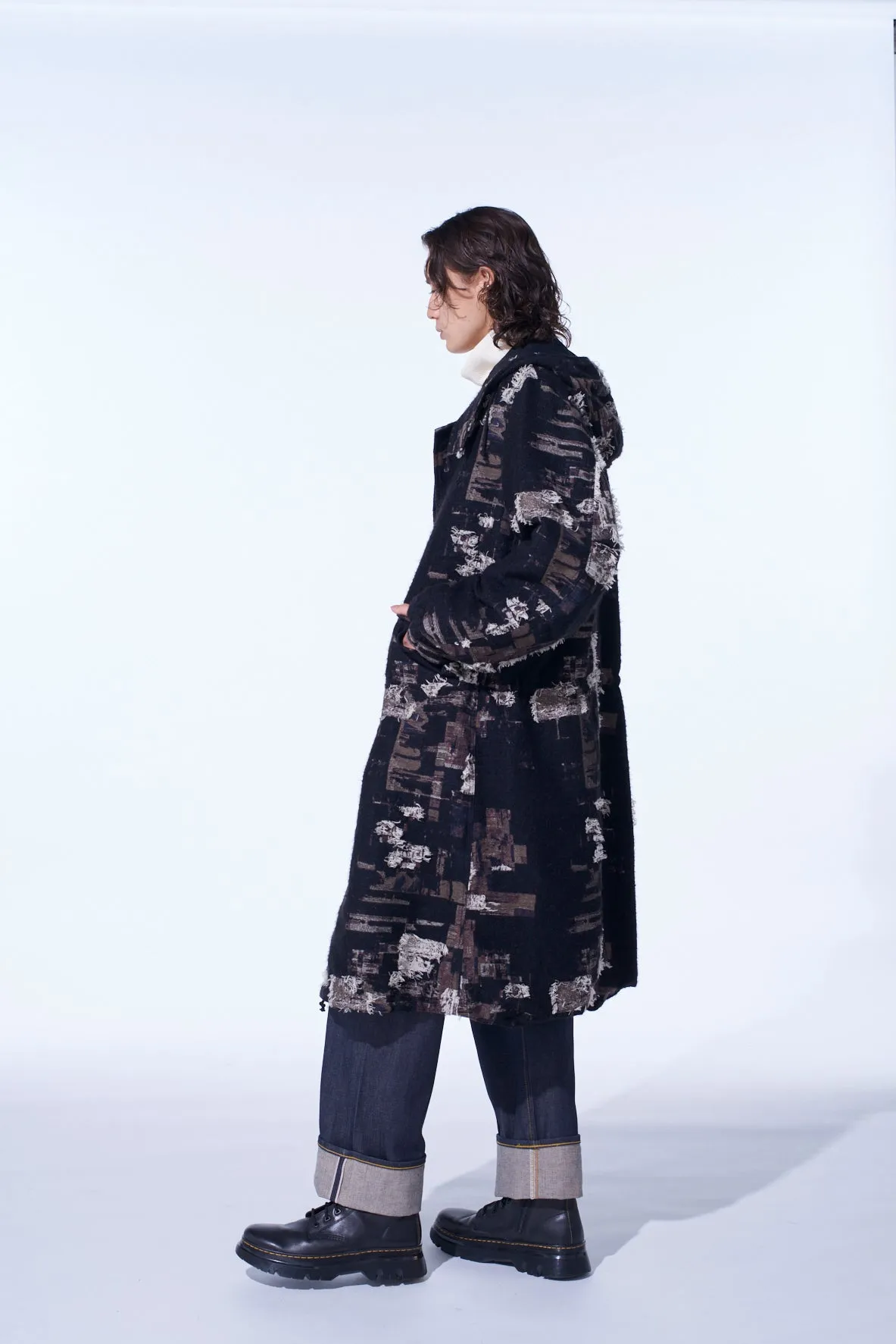 PATCHWORK CUT JACQUARD HOODED COAT sold by Yohji Yamamoto product image thumbnail 3
