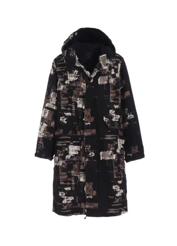 PATCHWORK CUT JACQUARD HOODED COAT sold by Yohji Yamamoto